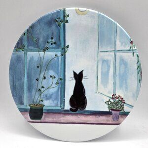 MEBEL Made in ITALY Black Cat Sitting in Window Melamine Tray Hot Plate Trivet